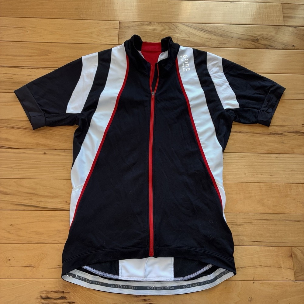 Gore Bike Wear Short Sleeve Cycling Biking Jersey Men's Large Black White Red